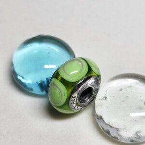 Authentic Pandora Steppingstones Murano Glass Bead Grean Charm Retired